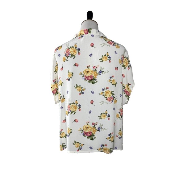 MNG Mango Button Front Blouse Size 1X White Floral Short Sleeve Boxy Airy - Picture 3 of 9